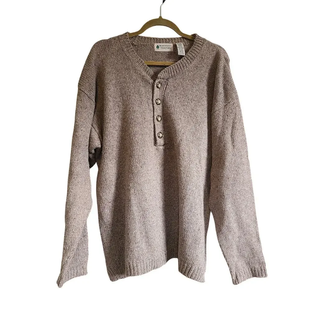 VTG Northwest Territory Sweater Mens XL Wool Ramie Blend Knit Henley Cottagecore